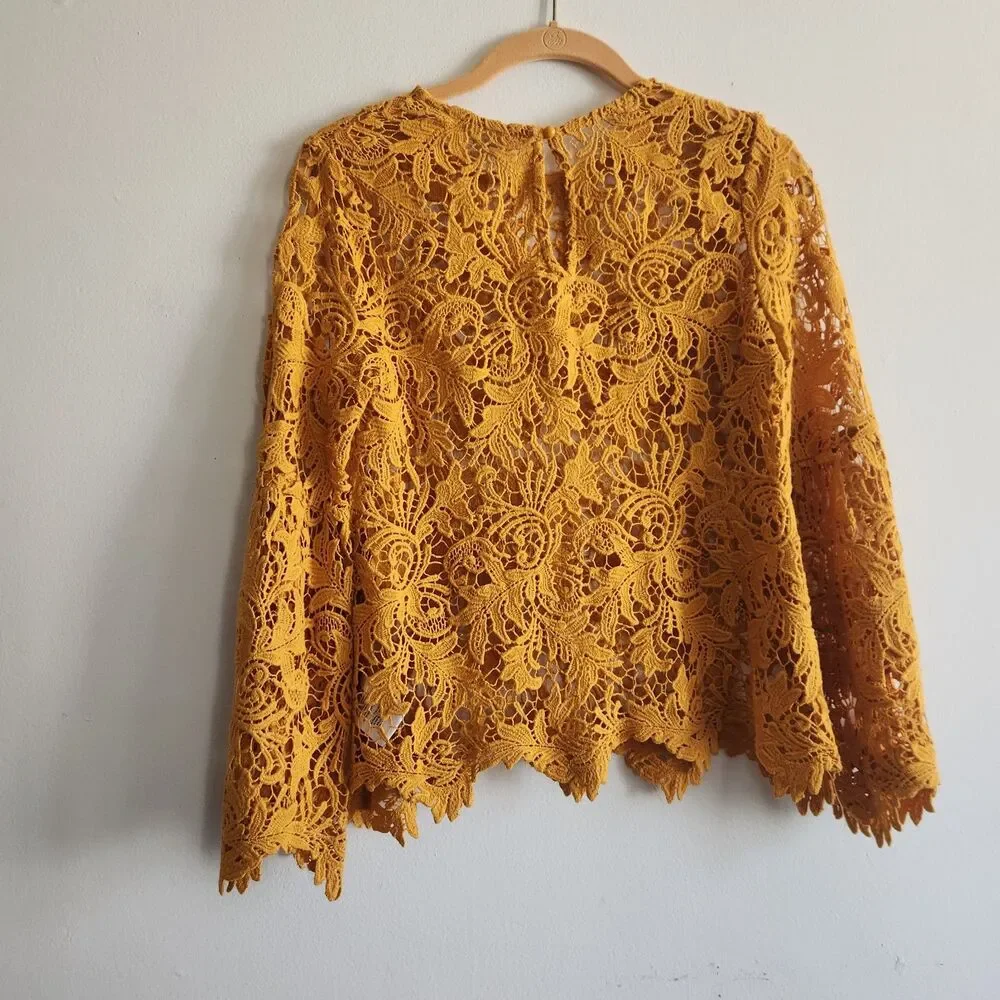 eri + ali  Marigold embroidered lace blouse bell sleeves XXSP romantic festival